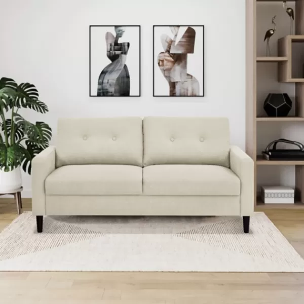 Sofas & Loveseats-Kirkland's Home Beige Button Tufted Sofa Ivory