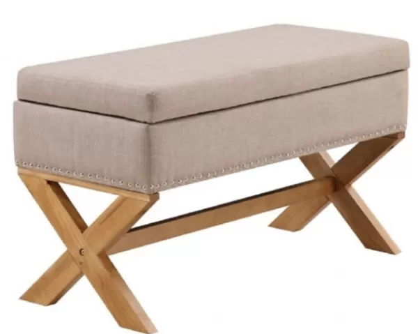 Benches & Ottomans-Kirkland's Home Beige Crossed Storage Ottoman Tan