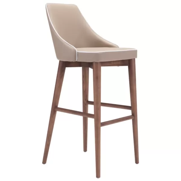 Bar Stools & Counter Height Stools-Kirkland's Home Beige Faux Leather And White Trim Bar Stool Tan