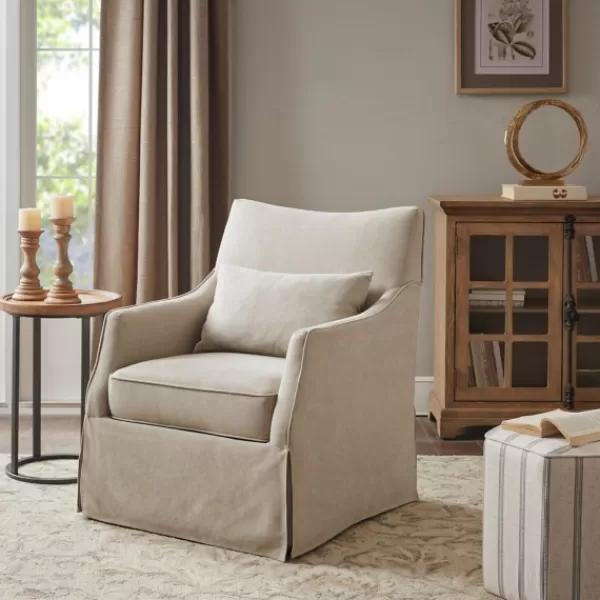 Accent Chairs-Kirkland's Home Beige Martha Stewart Skirted Swivel Accent Chair Ivory