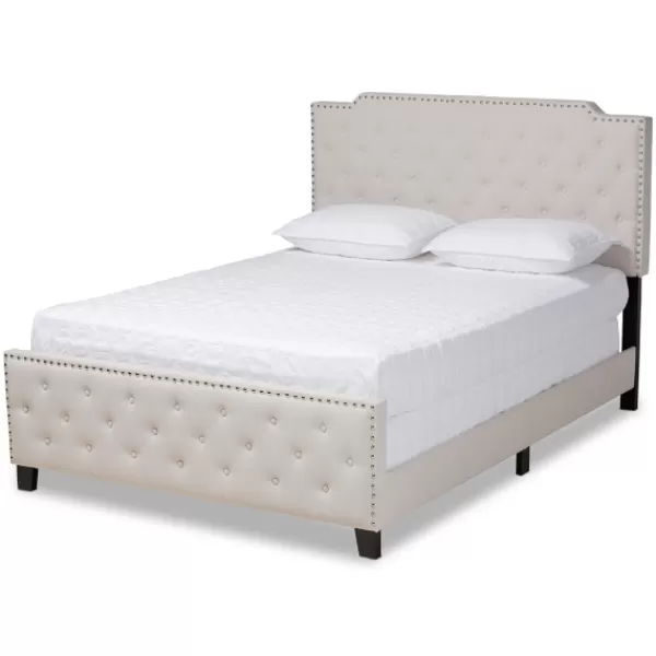 Beds & Headboards-Kirkland's Home Beige Upholstered Button Tufted King Panel Bed Ivory