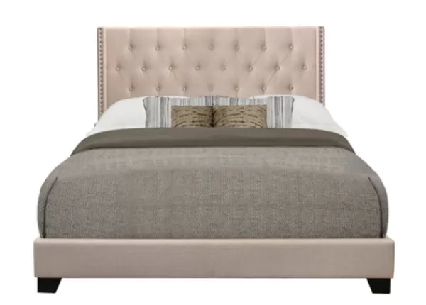 Beds & Headboards-Kirkland's Home Beige Upholstered Button Tufted Wing Queen Bed Tan