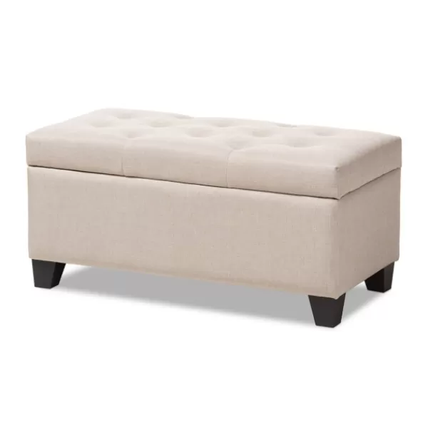 Benches & Ottomans-Kirkland's Home Beige Upholstered Storage Ottoman Tan