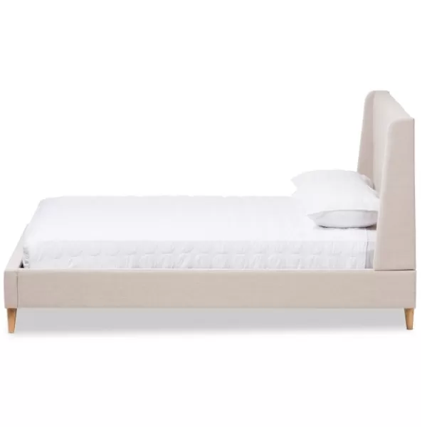 Beds & Headboards-Kirkland's Home Beige Upholstered Wingback Queen Platform Bed Ivory