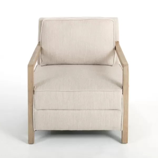 Accent Chairs-Kirkland's Home Beige Upholstered Wood Arm Accent Chair Tan