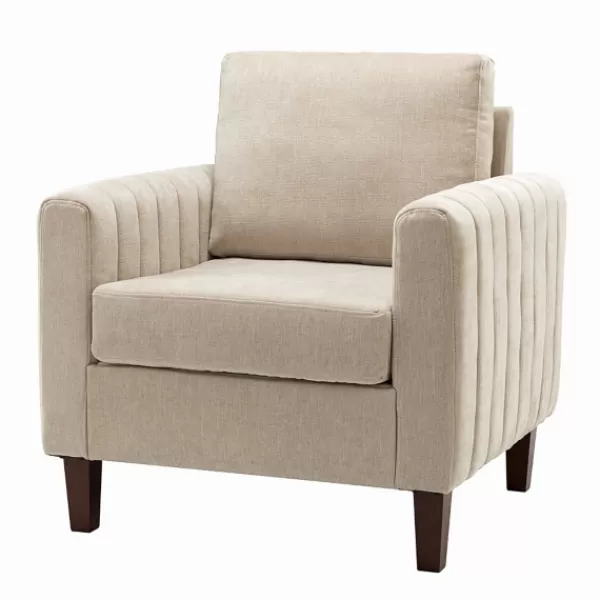 Accent Chairs-Kirkland's Home Beige Velvet Channel Stitch Accent Chair Tan