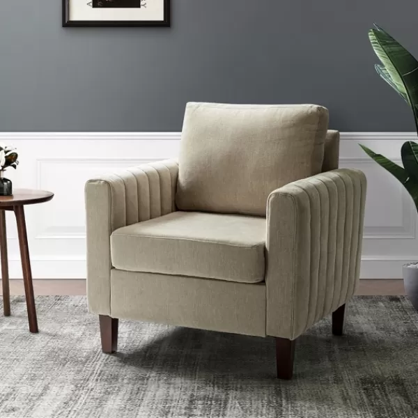 Accent Chairs-Kirkland's Home Beige Velvet Channel Stitch Accent Chair Tan