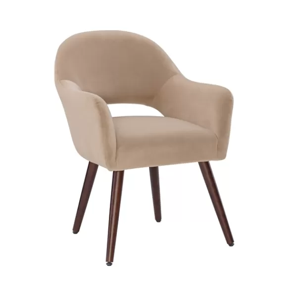 Dining Chairs-Kirkland's Home Beige Velvet Curved Open Back Dining Chair Tan