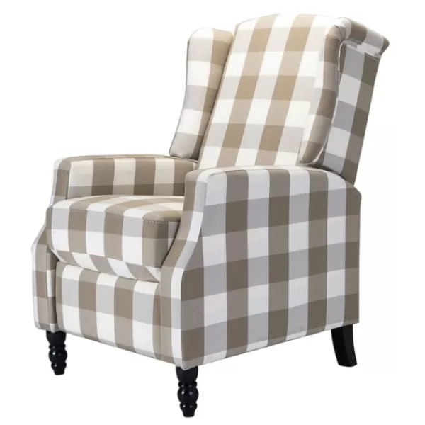 Accent Chairs-Kirkland's Home Beige Windowpane Plaid Recliner Tan/White