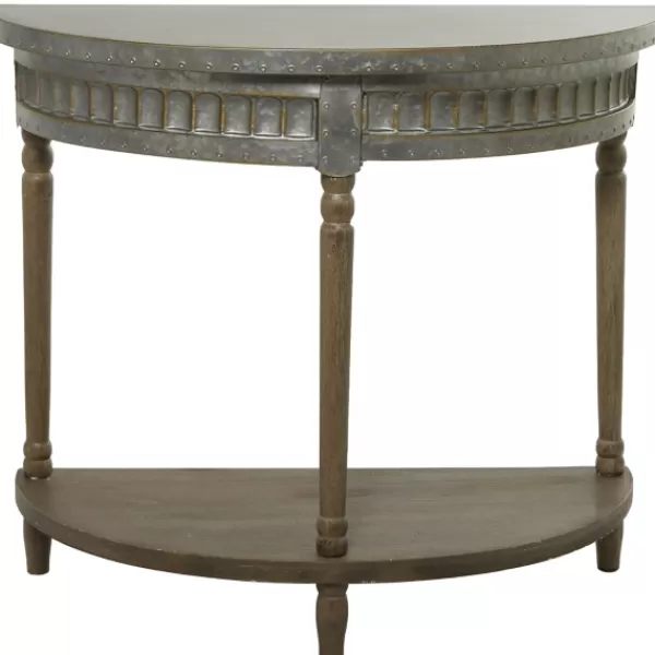 Console Tables-Kirkland's Home Beige Wood And Metal Half Moon Console Table Tan