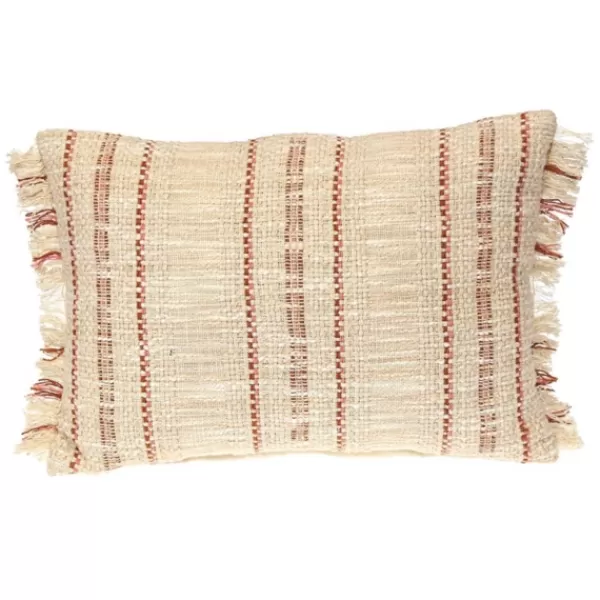 Pillows-Kirkland's Home Beige Woven Red Stripes Lumbar Pillow Tan