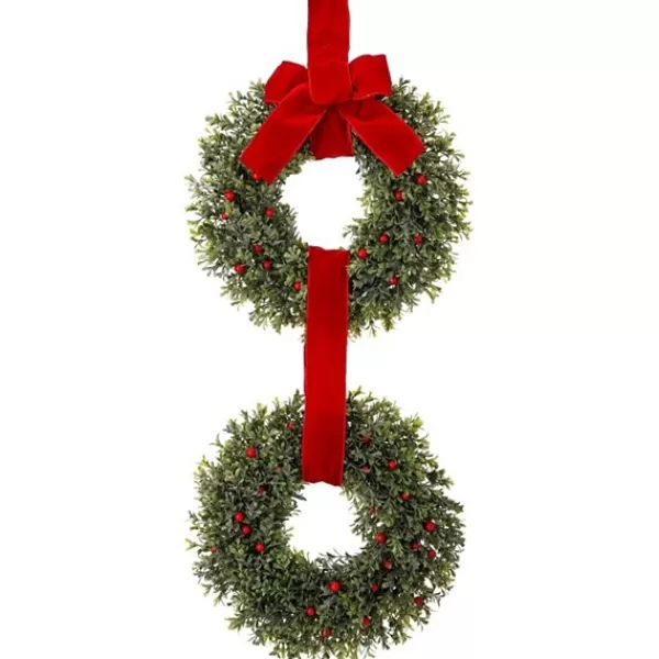 Wreaths-Kirkland's Home Berries And Boxwood Double Wreath Green/Red