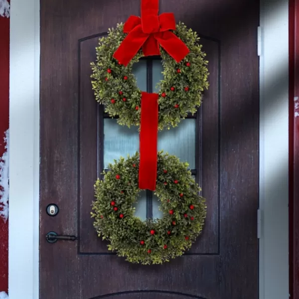 Wreaths-Kirkland's Home Berries And Boxwood Double Wreath Green/Red