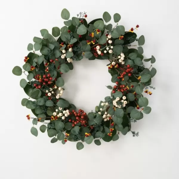 Wreaths-Kirkland's Home Berry Trio And Eucalyptus Christmas Wreath, 24 In. Green/Red/Yellow/White