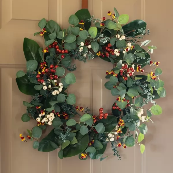 Wreaths-Kirkland's Home Berry Trio And Eucalyptus Christmas Wreath, 24 In. Green/Red/Yellow/White