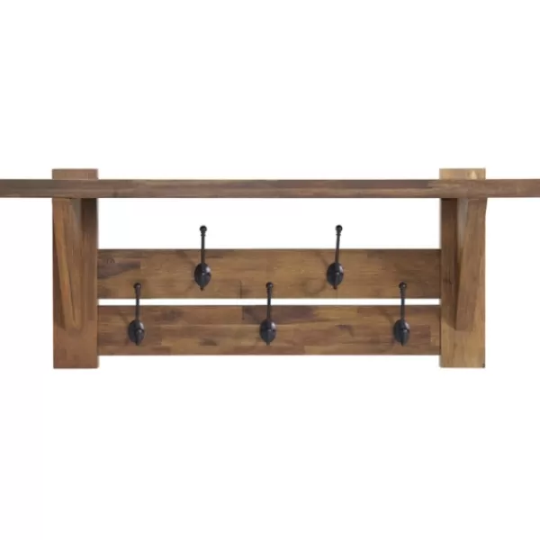 Hooks-Kirkland's Home Beth Acacia Wood Wall Shelf With Hooks