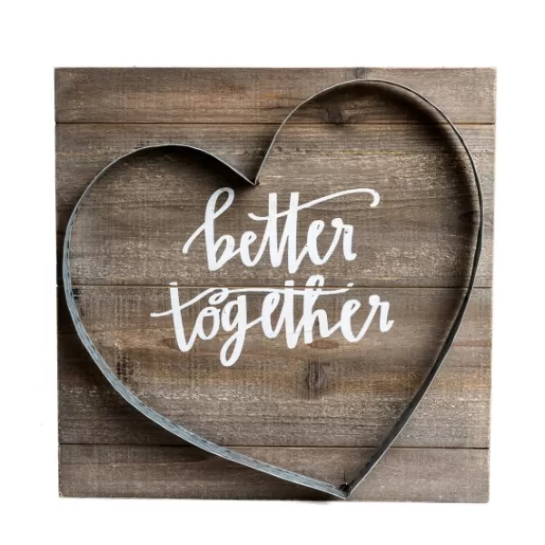 Wall Quotes & Signs-Kirkland's Home Better Together Metal And Wood Plank Wall Plaque Brown/Silver