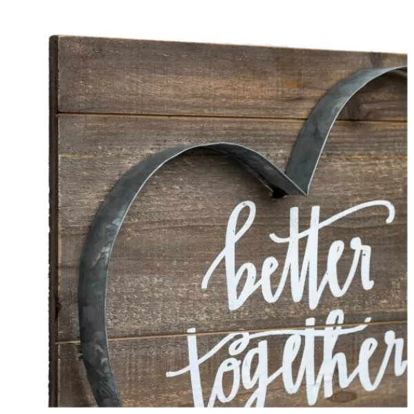 Wall Quotes & Signs-Kirkland's Home Better Together Metal And Wood Plank Wall Plaque Brown/Silver