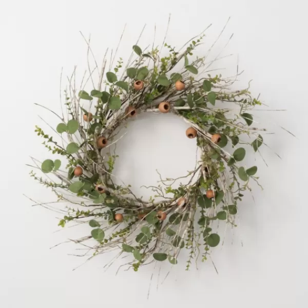 Wreaths-Kirkland's Home Birch And Eucalyptus Pod Wreath Green/Tan