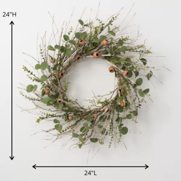 Wreaths-Kirkland's Home Birch And Eucalyptus Pod Wreath Green/Tan