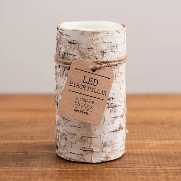 Flameless Candles-Kirkland's Home Birch Bark Led Pillar Candle, 6 In. Tan