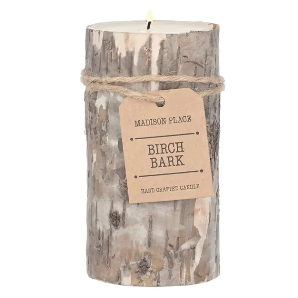 Candles-Kirkland's Home Birch Bark Pillar Candle, 6 In. Ivory/Brown