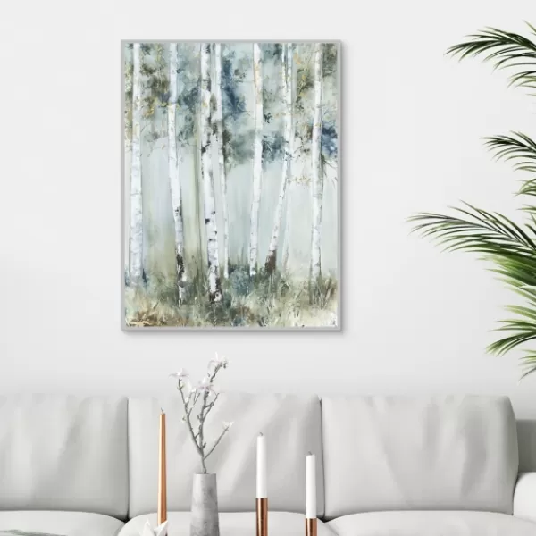 Framed Art-Kirkland's Home Birch Blue Forest Framed Canvas Art Print White/Blue/Green