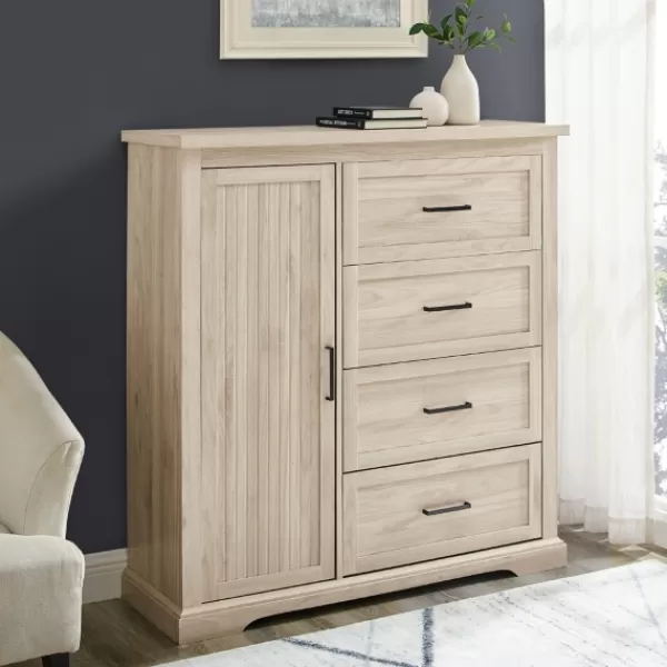 Dressers & Chests-Kirkland's Home Birch Grooved 4-Drawer Dresser With Wardrobe Tan