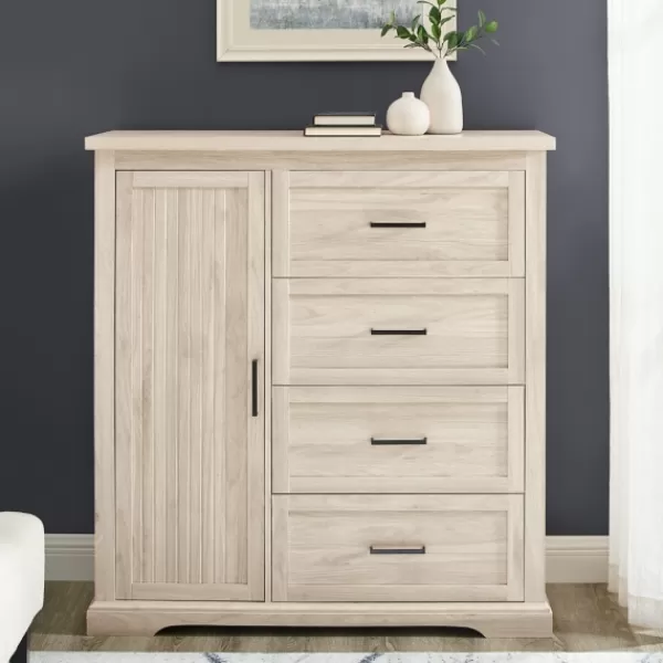 Dressers & Chests-Kirkland's Home Birch Grooved 4-Drawer Dresser With Wardrobe Tan