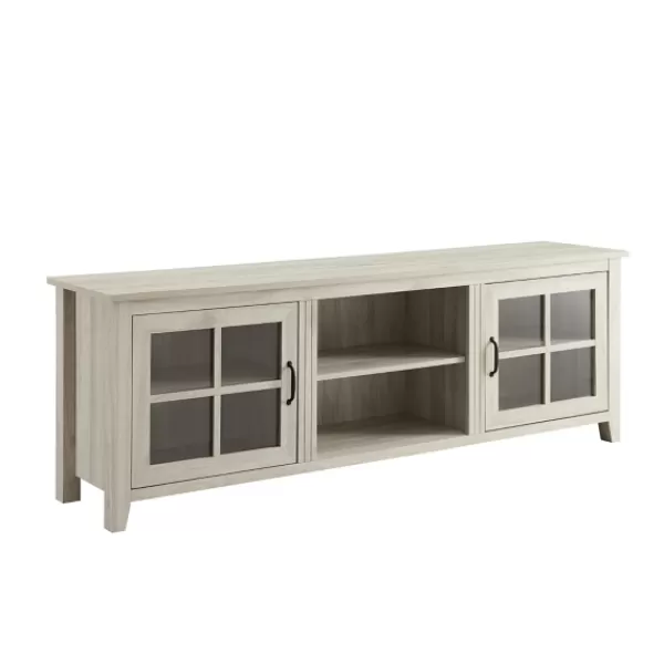 Tv Stands & Media Consoles-Kirkland's Home Birch Wood And Glass Door Tv Stand White