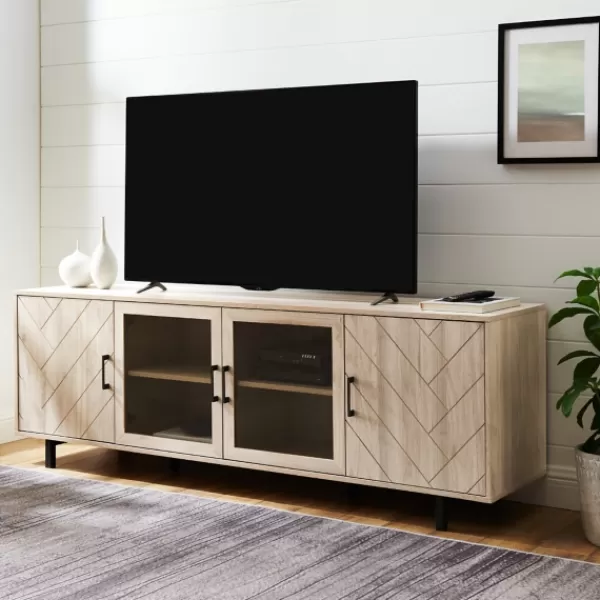 Tv Stands & Media Consoles-Kirkland's Home Birch Wood Herringbone 4-Door Tv Stand