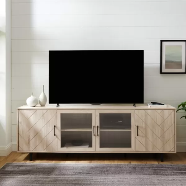 Tv Stands & Media Consoles-Kirkland's Home Birch Wood Herringbone 4-Door Tv Stand