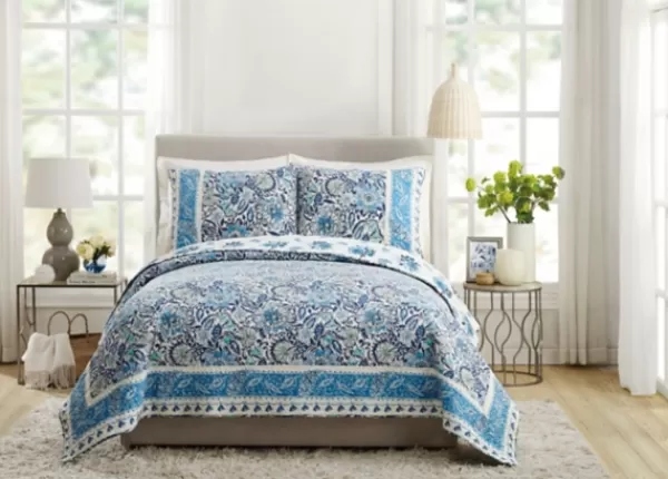 Quilts-Kirkland's Home Bisou Floral Full/Queen 3-Pc. Quilt Set Blue