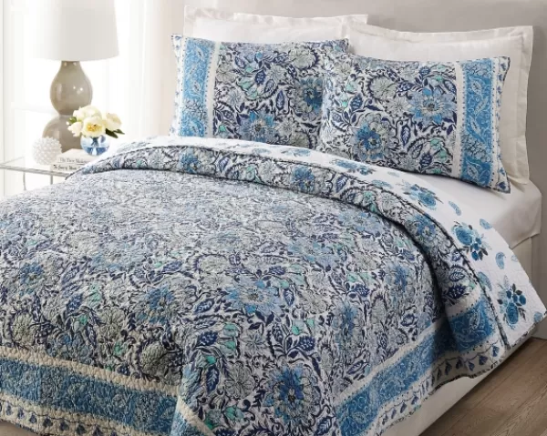 Quilts-Kirkland's Home Bisou Floral Full/Queen 3-Pc. Quilt Set Blue