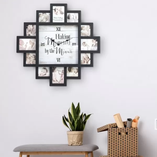 Clocks-Kirkland's Home Black 12 Photo Frame Collage Clock