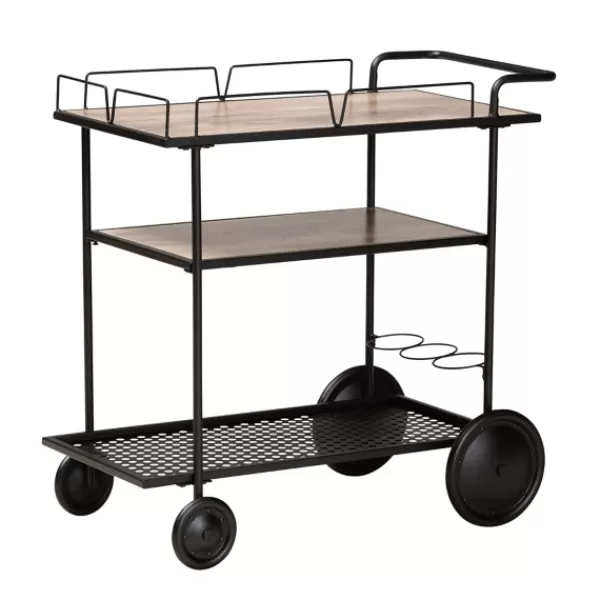 Kitchen Islands & Bar Carts-Kirkland's Home Black 3-Tier Industrial Bar Cart