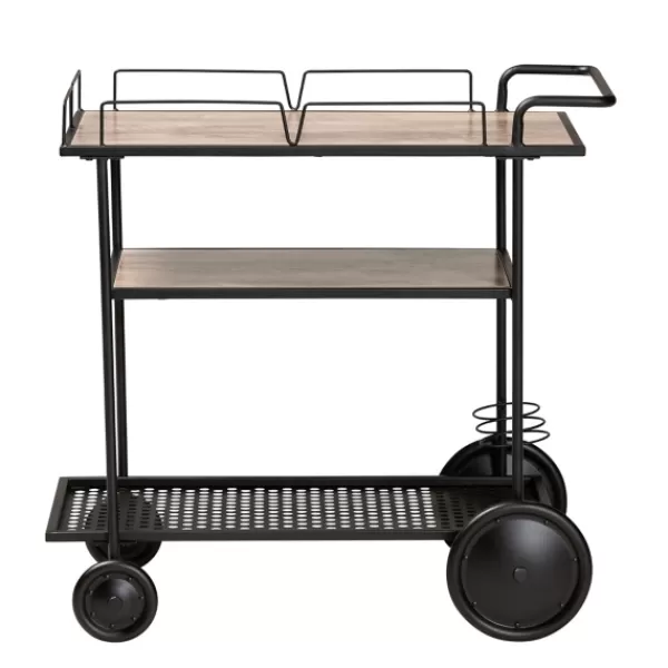 Kitchen Islands & Bar Carts-Kirkland's Home Black 3-Tier Industrial Bar Cart