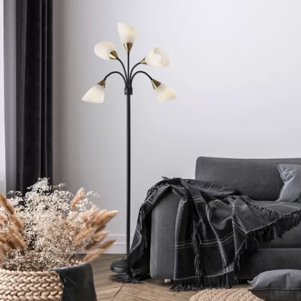 Floor Lamps-Kirkland's Home Black 5-Light Adjustable Tree Floor Lamp Black/White