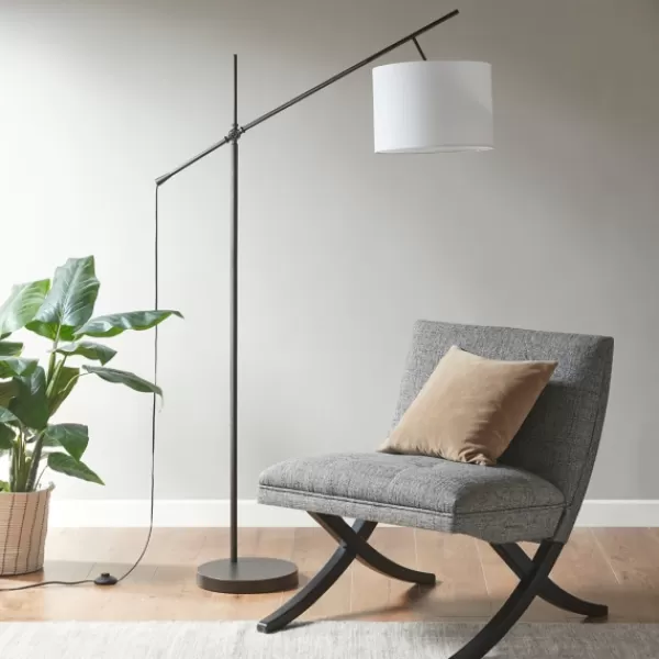 Floor Lamps-Kirkland's Home Black Adjustable Arm Modern Floor Lamp White