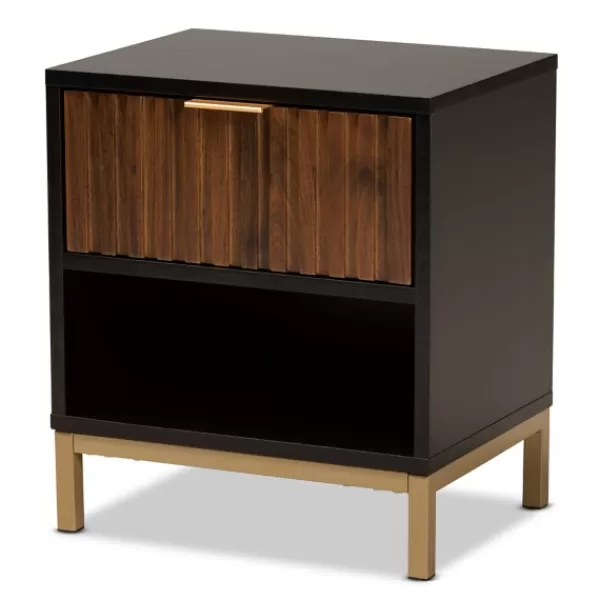 Nightstands-Kirkland's Home Black And Brown Single Drawer Nightstand Black/Brown