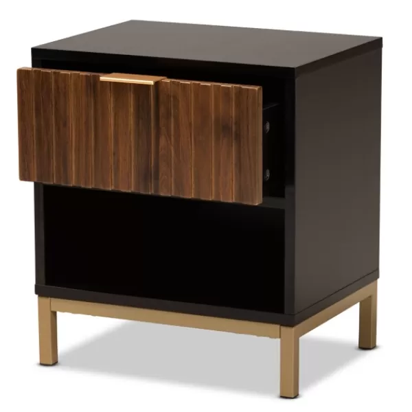 Nightstands-Kirkland's Home Black And Brown Single Drawer Nightstand Black/Brown