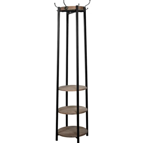 Entryway Furniture-Kirkland's Home Black And Brown Wood And Metal Shelf Coat Rack