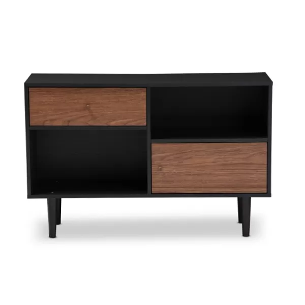 Cabinets & Sideboards-Kirkland's Home Black And Brown Wood Open Shelf Cabinet