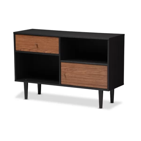 Cabinets & Sideboards-Kirkland's Home Black And Brown Wood Open Shelf Cabinet