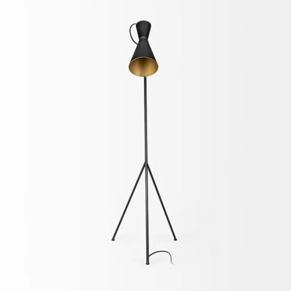 Floor Lamps-Kirkland's Home Black And Gold Lined Metal Tripod Floor Lamp Black/Gold