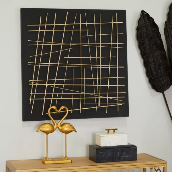 Wall Plaques-Kirkland's Home Black And Gold Metal Grid Wall Plaque Black/Gold