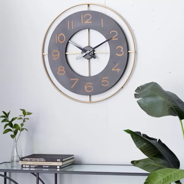 Clocks-Kirkland's Home Black And Gold Open Frame Axis Clock