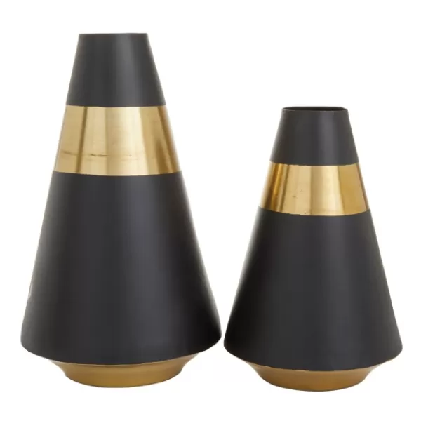 Vases-Kirkland's Home Black And Gold Reverse Cone Vases, Set Of 2 Black/Gold