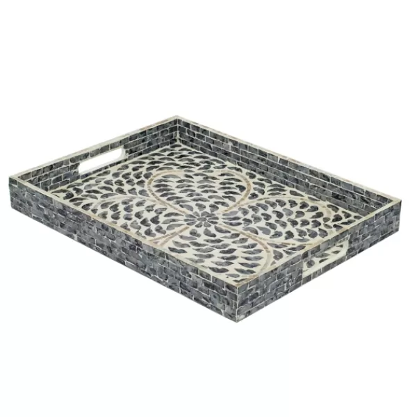 Decorative Trays-Kirkland's Home Black And Ivory Mosaic Capiz Shell Tray Black/Ivory