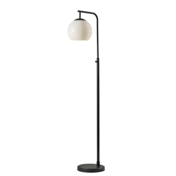 Floor Lamps-Kirkland's Home Black And Milky White Globe Shade Floor Lamp Black/White